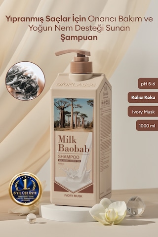 Yıpranmış Saçları Onaran Yoğun Nemlendirici Şampuan Mılk Baobab Original Shampoo Ivory Musk