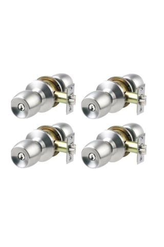 Topuzlu Otel Tipi Kapı Kilit Kolu Saten-gri Anahtarlı 4 Adet