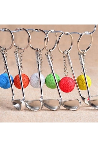 Gerçekçi Golf Tasarımlı Şık Anahtarlık Kolye Çanta Süsü Golf Keychain 4741 Altın - Beyaz
