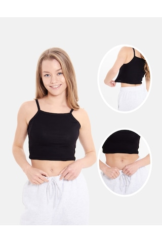 Alya Underwear Kaşkorse Geniş Yaka Askılı Crop Siyah