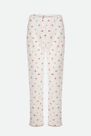 Kadın Pamuklu Çıtır Çiçek Desenli Baby Overloklu Fiyonk Detaylı Uzun Kollu Pijama Takımı Desenli