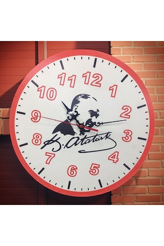 Duvar Saati Atatürk İmzalı Ev Ofis İş Yeri Kırmızı Beyaz