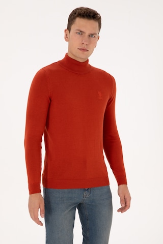 U.S. Polo Assn. Erkek Slim Fit Yarım Balıkçı Yaka Kiremit Basic Kazak 50307783-VR031