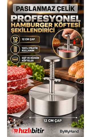 Bymyhand Paslanmaz Çelik Hamburger Ve Köfte Kalıbı Hamburger Press Şekillendirici Pratik Köfte Yapm Metal