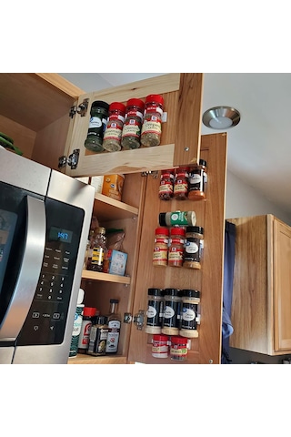 Yaleker 8'li Yapışkan Baharat Rafı - 20 Kavanoz Taşır, Mutfak Düzenleyici, Ekstra Yapışkanlı Beyaz