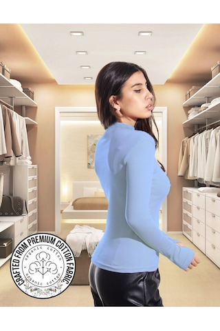 Kaşkorse Yarım Boğaz Body Sweatshirt, Fitilli Kumaş, Likralı, Bordo Açık Mavi