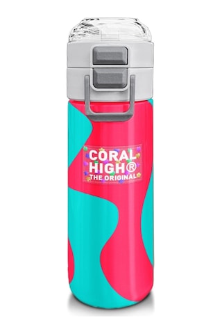 Coral High 500 Ml Kız Çocuk Pipetli Termos/matara - Neon Mercan Turuncu Desenli - Çift Kullanım Özelliği Çok Renkli