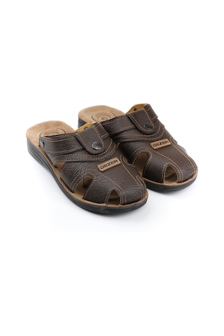 Gezer Yazlık Erkek Çıtçıtlı Ayarlanabilir Terlik-Sandalet (554653102) Kahverengi