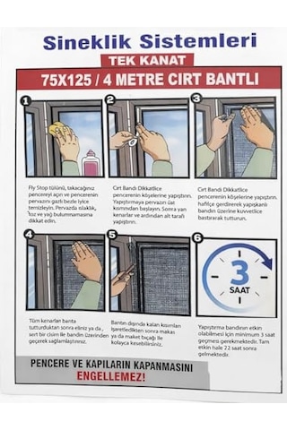 Aksu Tek Kanat Pencere Sineklik 75x125cm 4mt Cırt Bantlı