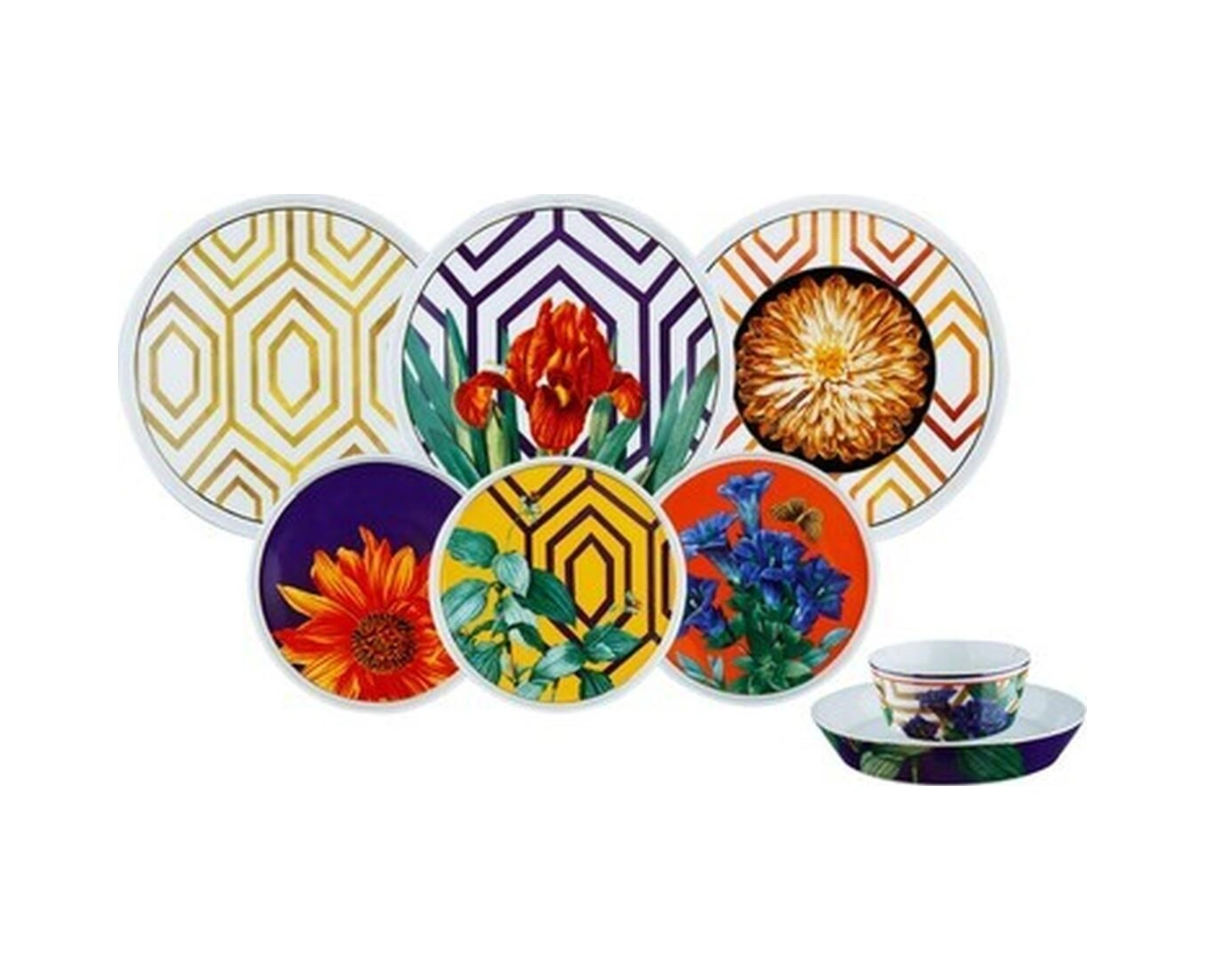 Luckyart Desenli Marian New Bone Porselen 24 Parça Yemek Takımı Lyeg 264 Süt Beyazı