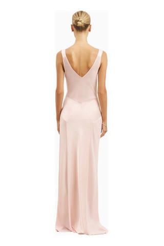 United Colors Of Benetton Because Of Alice Cowl Neck Satin Panel Gown Draped Bias Cut Maxi Dress Kadın Elbise Açık Pembe