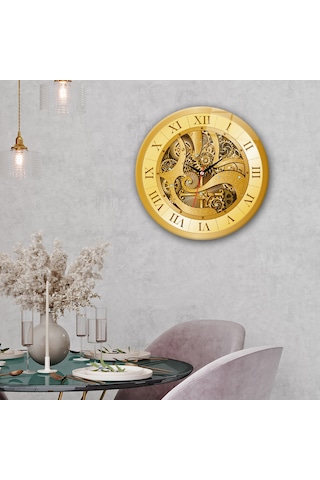 Decorita Cam Saat | Gold Gear | Çap40cm Altın