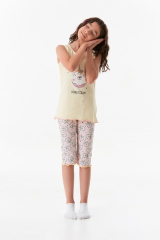 Fullamoda Baskılı Bisiklet Yaka Kız Çocuk Pijama Takımı 24mıcg631212232-sarı 24MICG631212232-Sarı