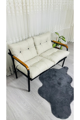 Madame Home Kasımpatı Balkon, Bahçe, Cafe Metal Kanepe Koltuk Takımı 2'li Krem