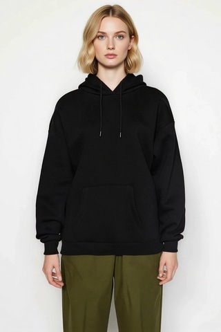 Benerly Kadın Kapüşonlu Düşük Kol Oversize Sweatshirt Fonksiyonel Dayanık siyah