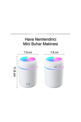 Wearfitpro Mini Hava Nemlendirici - H2o Humidifier Oda Nemlendirici - İki Pamuklu - Renkli Aydınlatmalı