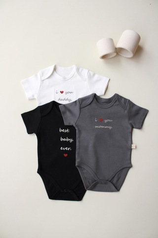 3lü Nakışlı Kısa Kollu Çıt Çıtlı Body Zıbın Model 7 Çok Renkli