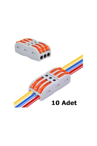 Hızlı Kablo Ekleme Aparatı - Üçlü Kablo Birleştirici - 10 Adet