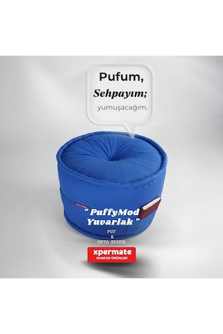 Dekoratif Yuvarlak Puf Orta Sehpa Puf 60x42 Cm Puffymod Mavi