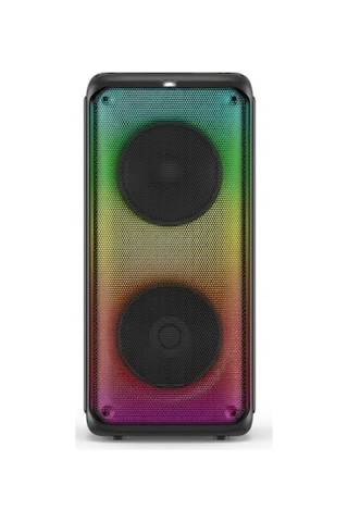 1908 Çift 8'' Bluetooth Karaoke Hoparlör -çift Kablosuz Mikrofonlu Kumandali Full Rgb İşikli Speaker Usb/aux/tf