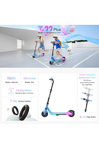 K100 Plus Ayarlanabilir Gidonlu Çocuk Elektrikli Scooter 160w Güç 11 Km Menzil Mavi