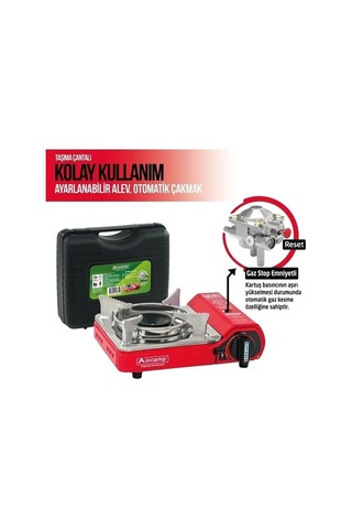 Orcamp Mini Çantalı Kamp Ocağı Kırmızı 4 Kartuşlu Set Kırmızı