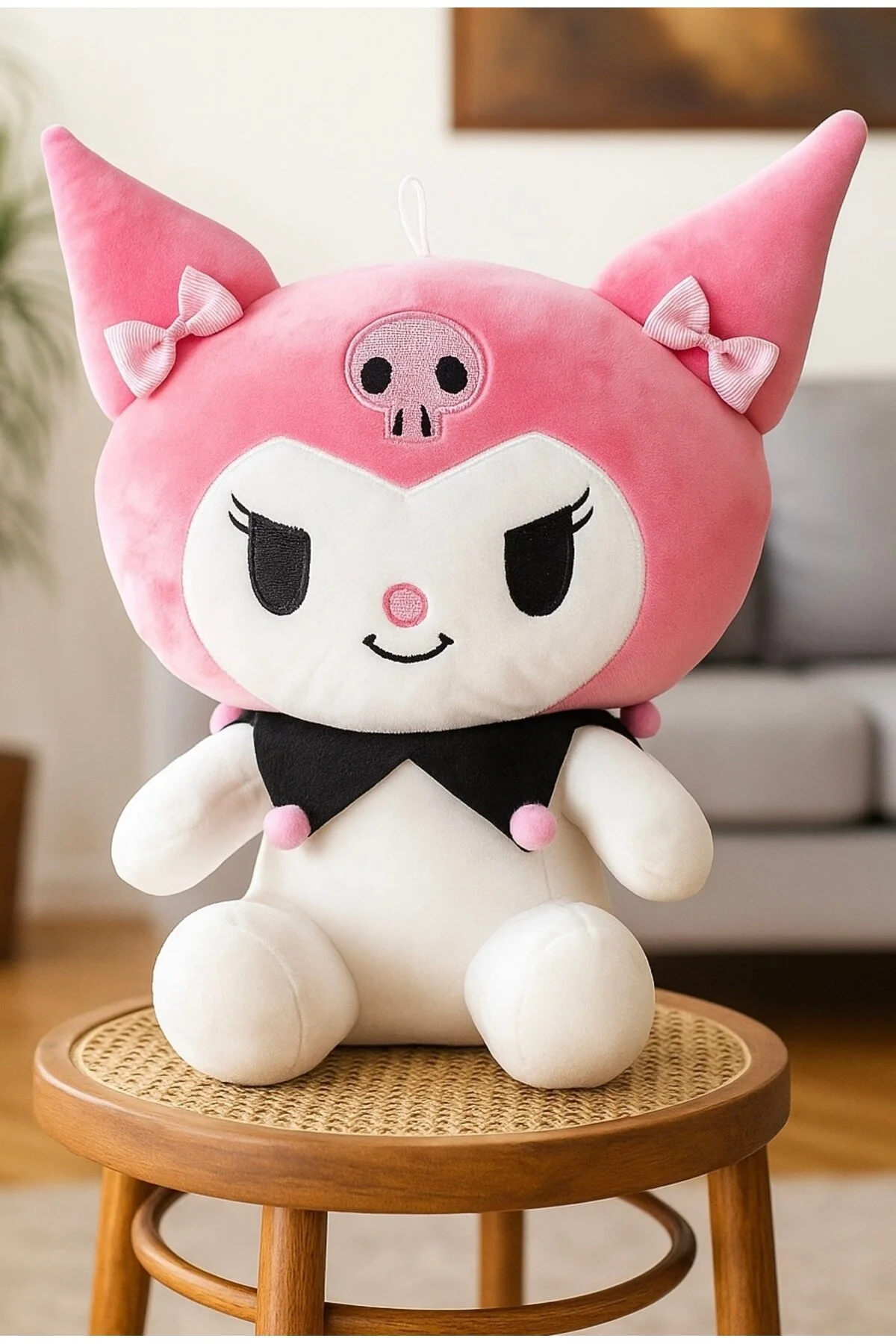Kuromi Peluş Oyuncak 40cm+ Deri Çanta Hediyelik Set Pembe