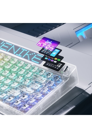 Machenike KT84-B84W Tri-Mode Gateron White Switch LCD RGB İngilizce Oyuncu Klavye