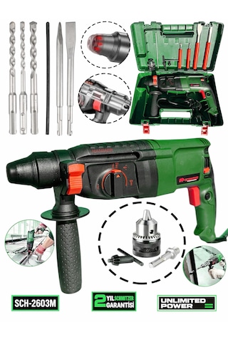 Schmıtzer 3'lü Set Sch-2603y Pro 850 W Sds Plus Metal Şanzuman Profesyonel Darbeli Matkap Kırıcı Delici 26mm Hilti