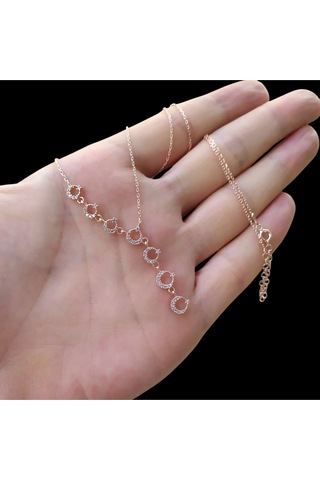 Modahilye 925 Ayar Gümüş Sıralı Ayyıldız Rozegold Renk Kolye Rose Gold