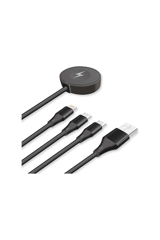 Go Des GD-UC561 4 in 1 Kablosuz Akıllı Saat Şarj Cihazı ve Çoklu USB Hızlı Şarj Kablosu Çok Amaçlı ZORE-262897 Siyah