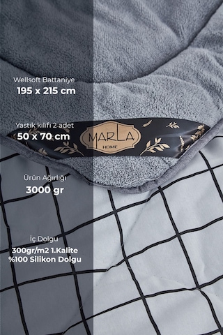 Marla Home Pofuduk Çift Kişilik Wellsoft Line Desenli Çift Taraflı Yorgan Seti - Beyaz - 195x215