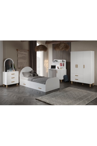 Yavru Yataklı Bohem Cocuk Odası Takımı Tamamı Mdf Beyaz
