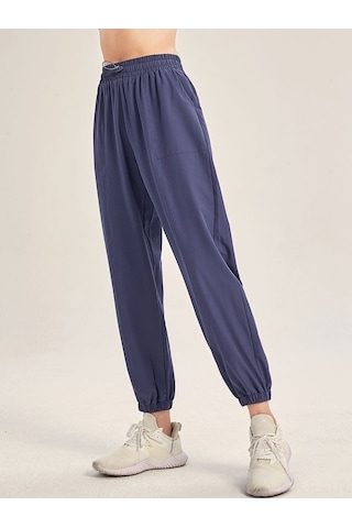 Fastbuy Kadın Spor Taytı - Esnek Yüksek Bel, Yan Cepli Rahat Yoga Pantolonu Mavi Mavi