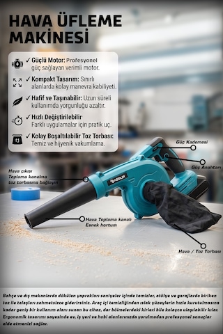 Assur ASR841 21V Çift Akü Hava Üfleme Mavi