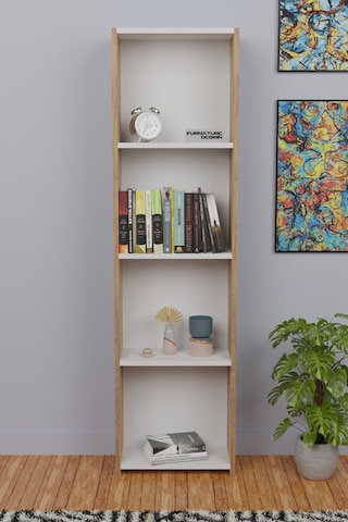 5 Raflı Kitaplık Arkalıklı Dar Raf Kütüphane 170 Cm A.çam - Beyaz