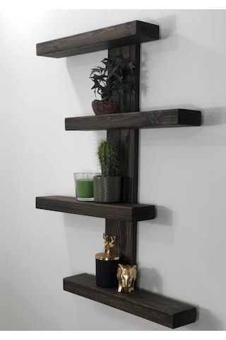 O&Awood Doğal Ahşap Dekoratif Minimal Duvar Rafı,4 Katlı Vintage, Retro A (505265134)