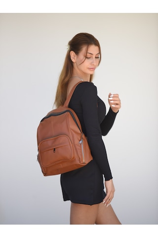 Jara Bag Frida Kadın Sırt Çantası Şık, Yumuşak Dokulu Ve 5 Bölmeli Taba