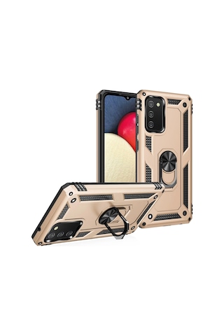 Newface - 219 - Samsung Galaxy Uyumlu A03s Kılıf Sofya Yüzüklü Silikon Kapak - Csmo-tex - - Gold