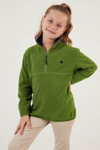 Lela Yumuşak Dokulu Fermuarlı Dik Yaka Şardonlu Kışlık Unisex Çocuk Polar 5905002 Fistik Yeşil