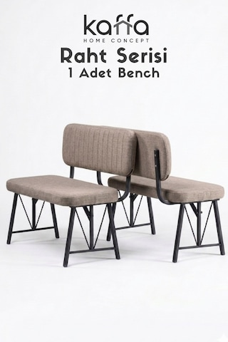 Raht Serisi Metal İskeletli Bench - 90 Cm Keten Kumaş Modern Mutfak & Antre Pufu - 1 Adet Cappucino Cappuccino