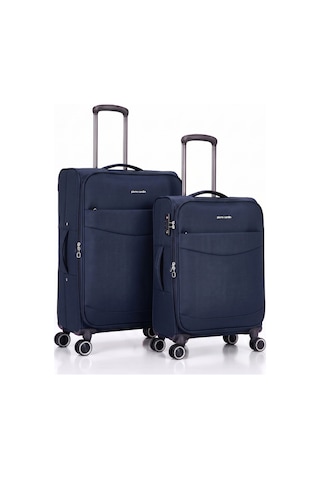 Pierre Cardin 2 Li Kumaş Valiz Seti Büyük + Orta Körüklü Geniş Hacimli, Sessiz Tekerlek Lacivert 04pc6005