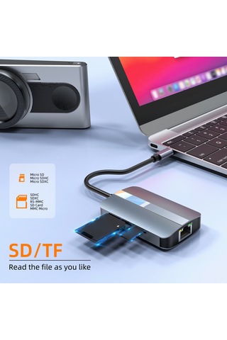 Hombey 2112 Usb-c Çok Fonksiyonlu Hub: Rj45 Ethernet + Usb3.0 + Usb2.0 + Sd/tf Kart Okuyucu, Uzay Gri