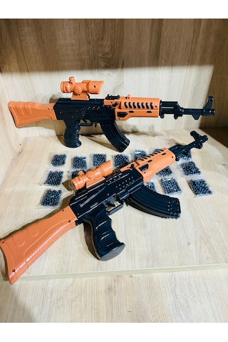 Boncuklu Oyuncak Tüfek 55 Cm 2 Adet Ak47+21 Paket Plastik Boncuk