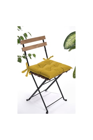 Adarya Home Düz Dekoratif Pofidik Sandalye Minderi Bağcıklı 40x40 Sarı Sarı