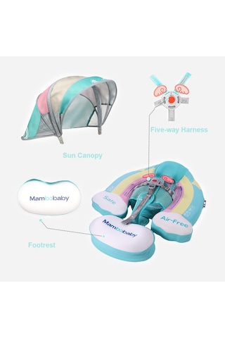 Mambobaby Yüzme Simidi - Rainbow, Emniyetli, Gölgelikli Ve Ayak Destekli