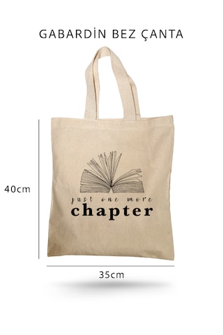 Lunora Collection Just One More Chapter Baskılı Gabardin Bez Çanta. Açık Krem