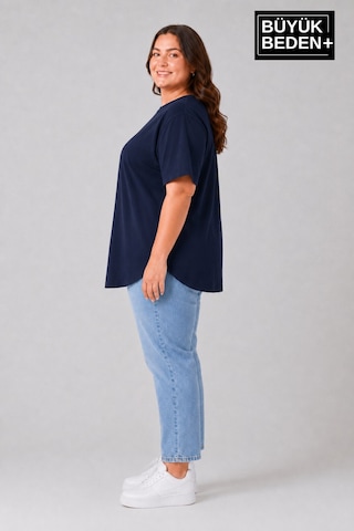 Superlife Süperlife Büyük Beden Kadın Bisiklet Yaka Basic Oval Etek Detalylı 3xl-6xl Uzun Tunik Spr26btsk502 Lacivert