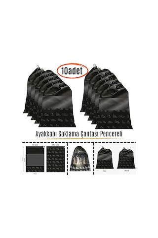 Pencereli Ayakkabı Saklama Çantası Askılı Dolap Çekmece Düzenleyici Seyahat Çantası Hurcu Siyah