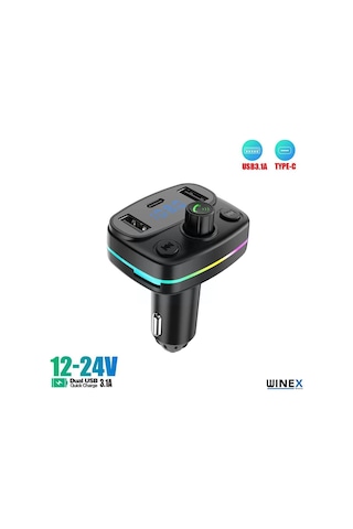 M44 Fm Handsfree Bluetooth Modülatör Mp3 Player Type-c Çıkışlı Araç Şarj Aleti